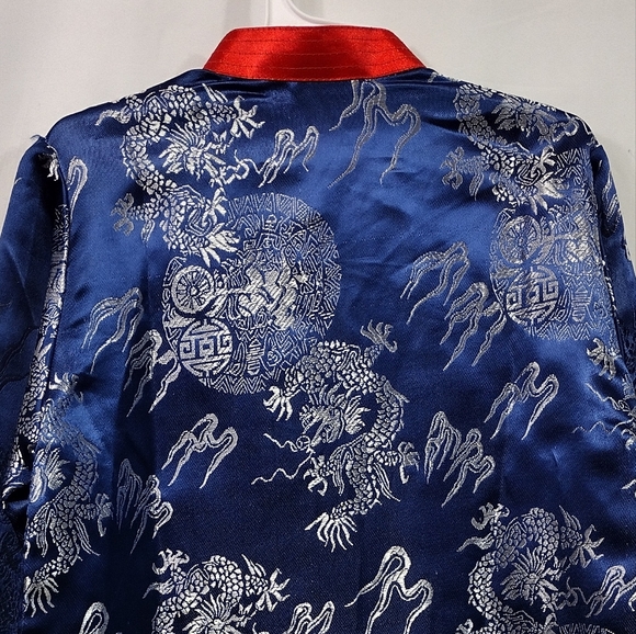 Dragon Print Han Tang Suit Boys 6 Blue Satin Retro Casual Holiday Party Event - Picture 6 of 8
